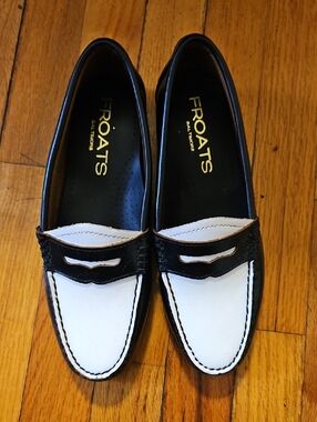 Woman's Black and White Penny Loafers
